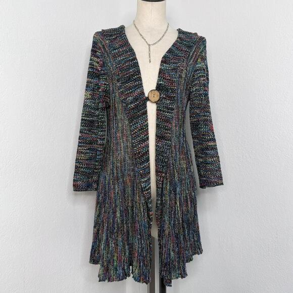 Fairycore Boho Multicolor Knit Cardigan Single Button 3/4 Sleeves, - Picture 2 of 7